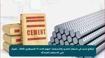 ارتفاع جديد في أسعار الحديد والأسمنت اليوم الأحد 17 أغسطس 2025.. تعرف على الأسعار المحدثة